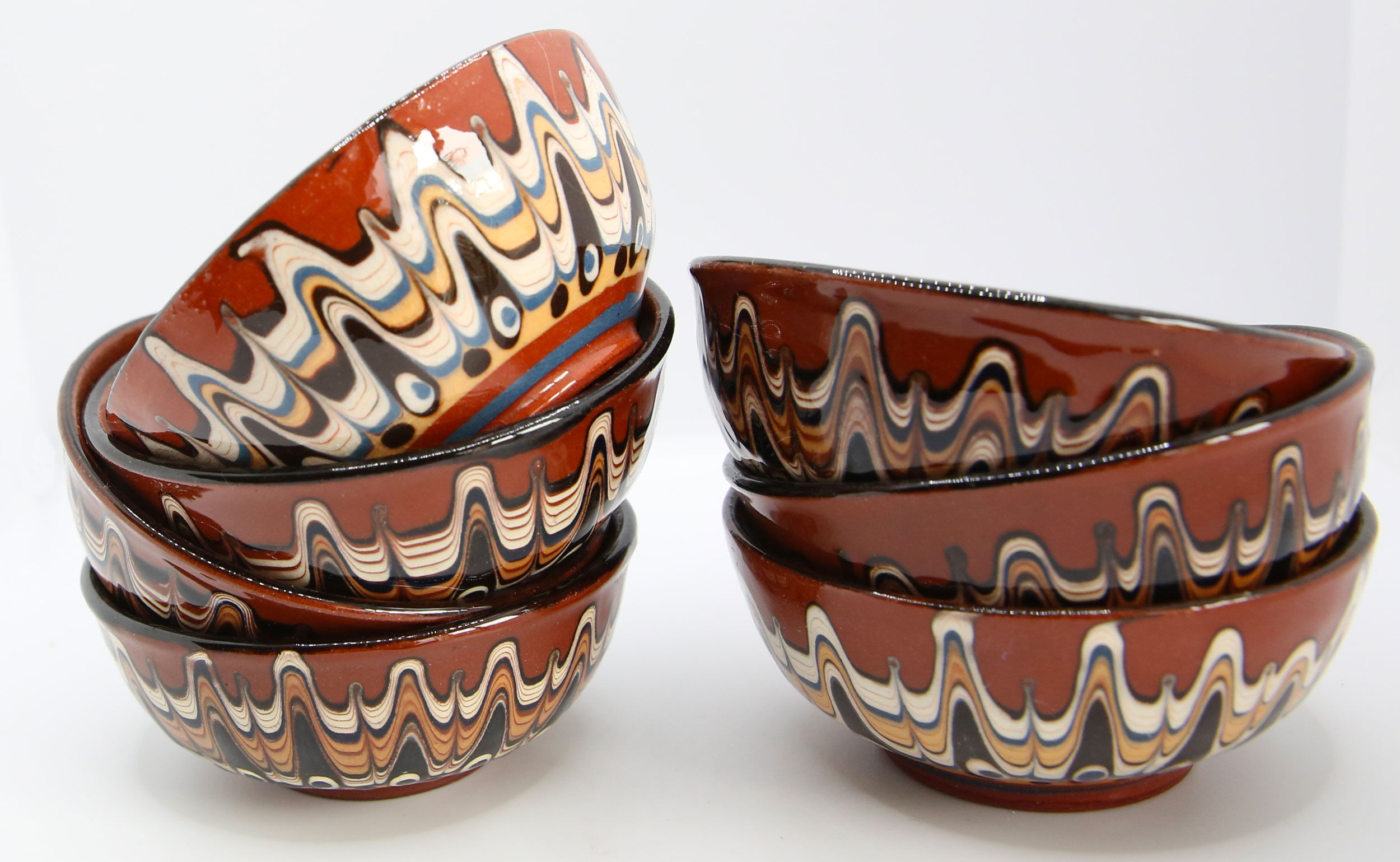 Set of 7 handcrafted Bulgarian ceramic bowls