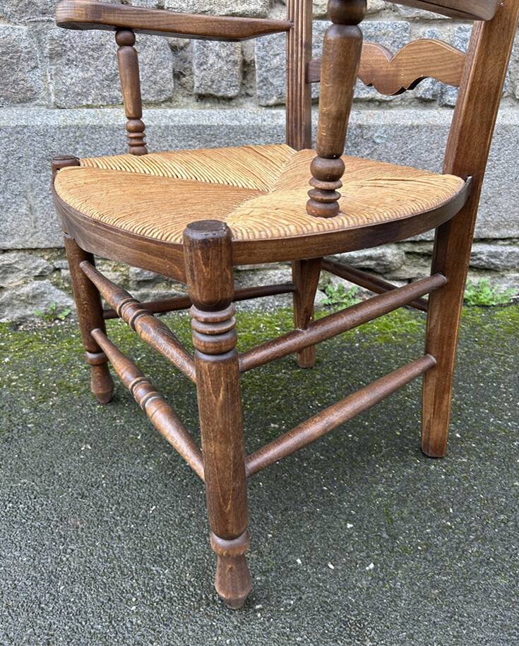 Provencal armchair, straw, vintage, early 20th century.