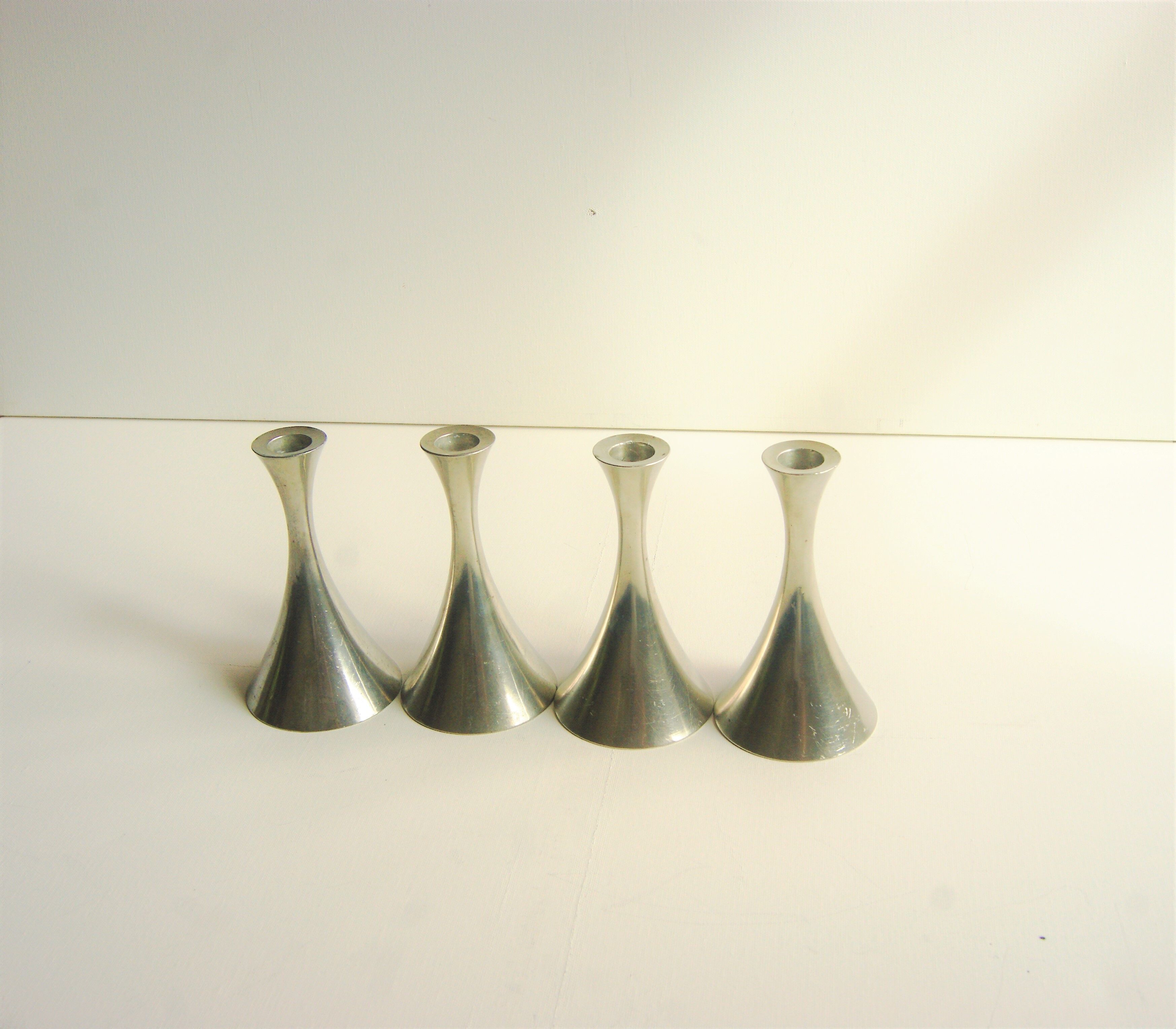 Set of 4 Art Deco candle holders by Just Andersen from the 1940s - fine elegant minimalist design.