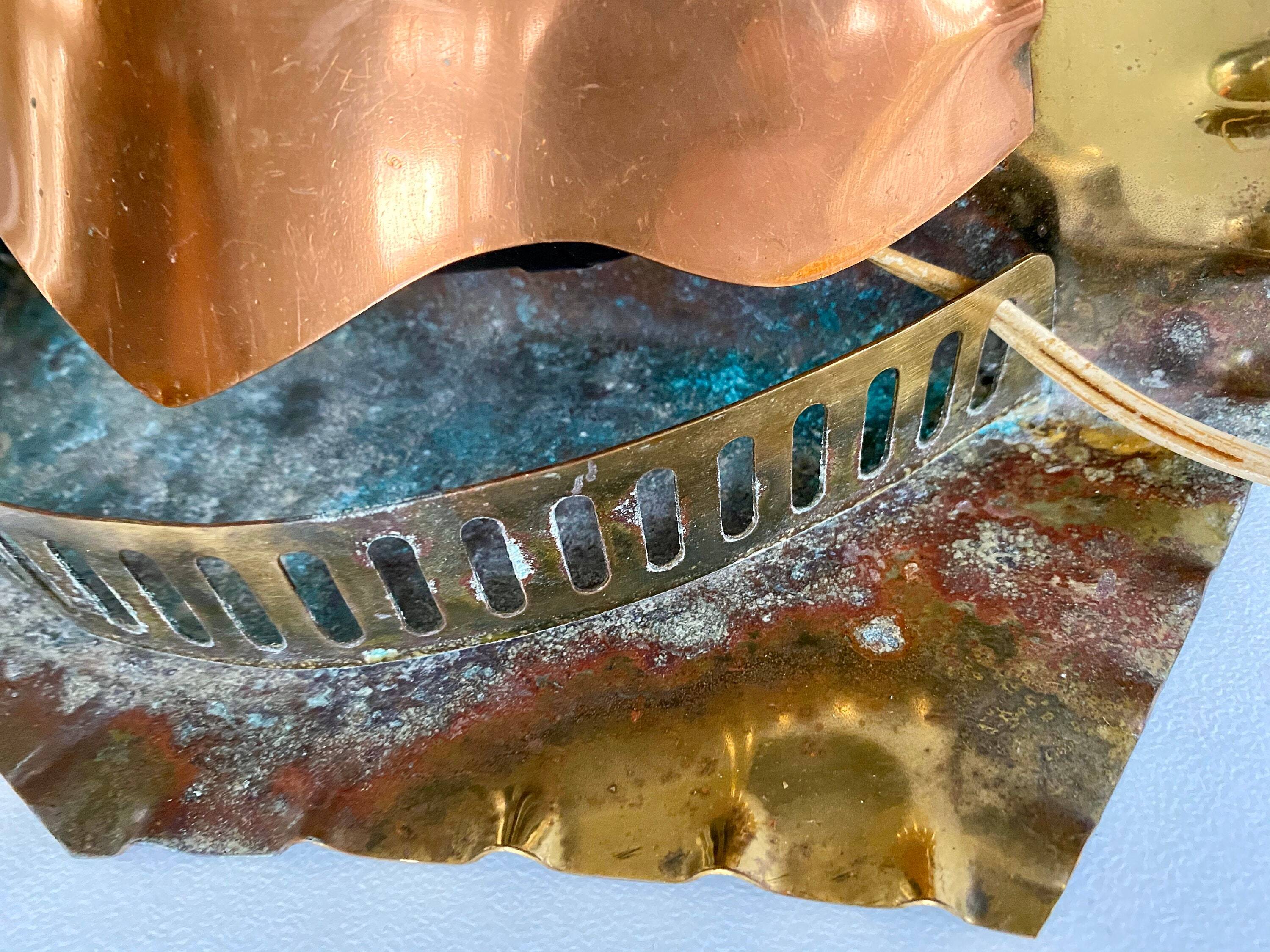Unique Mid Century Table Lamp "Fireplace" Copper & Brass, Art Deco, Vintage