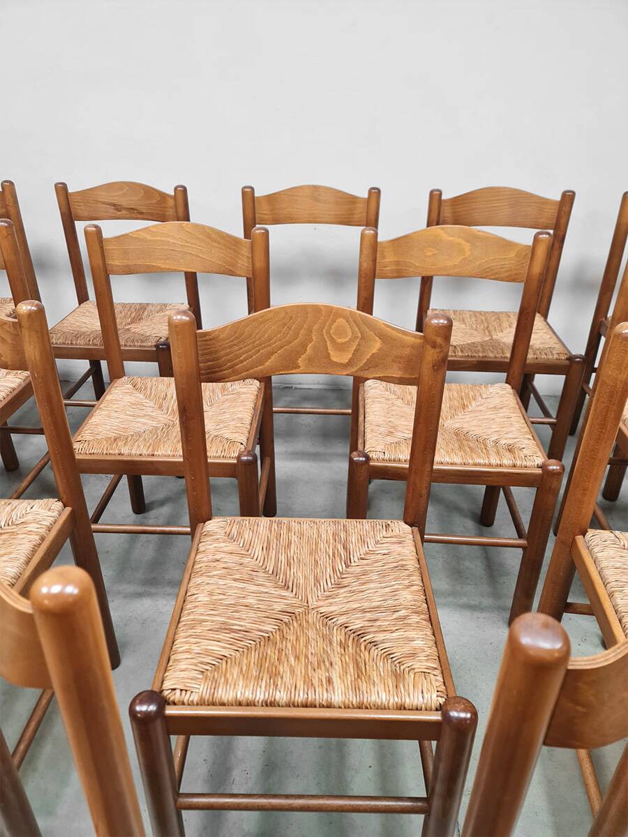 Rustic chalet rush dining chairs vintage 'Wabi Sabi'