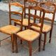 4 Louis XV chairs in solid oak with rush seats, shell carvings, 19th century.