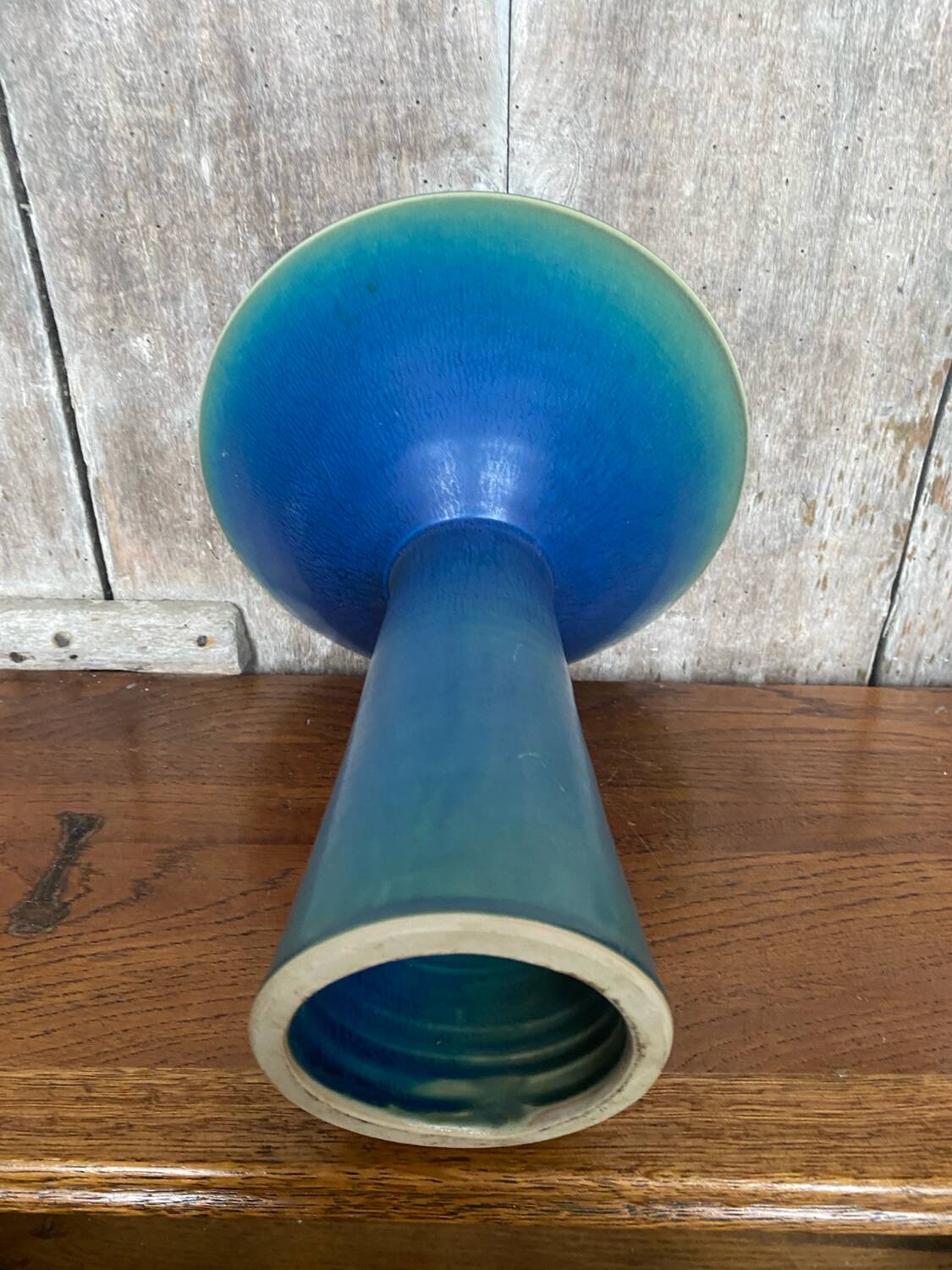 Antique Scandinavian Vintage Blue & Green Ceramic Cup Candle Holder