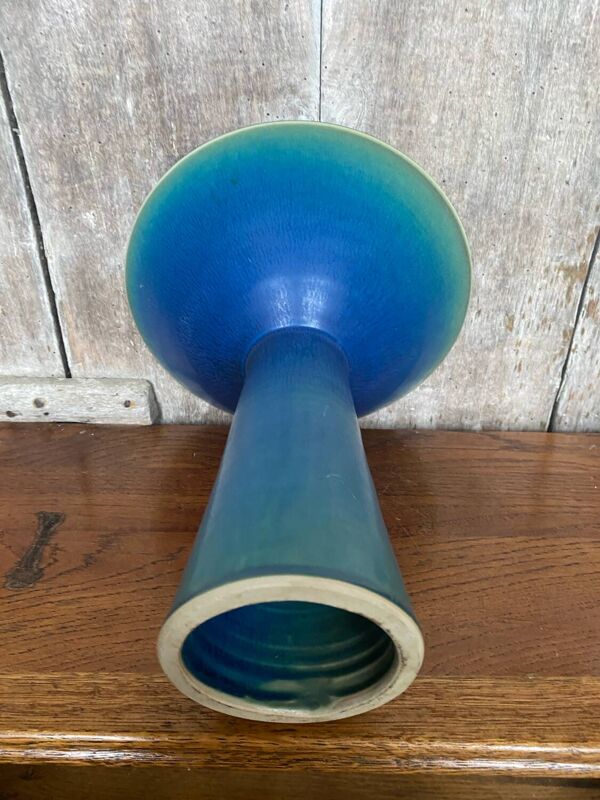 Ancien Bougeoir Coupe Céramique Bleue & Verte Scandinave Vintage