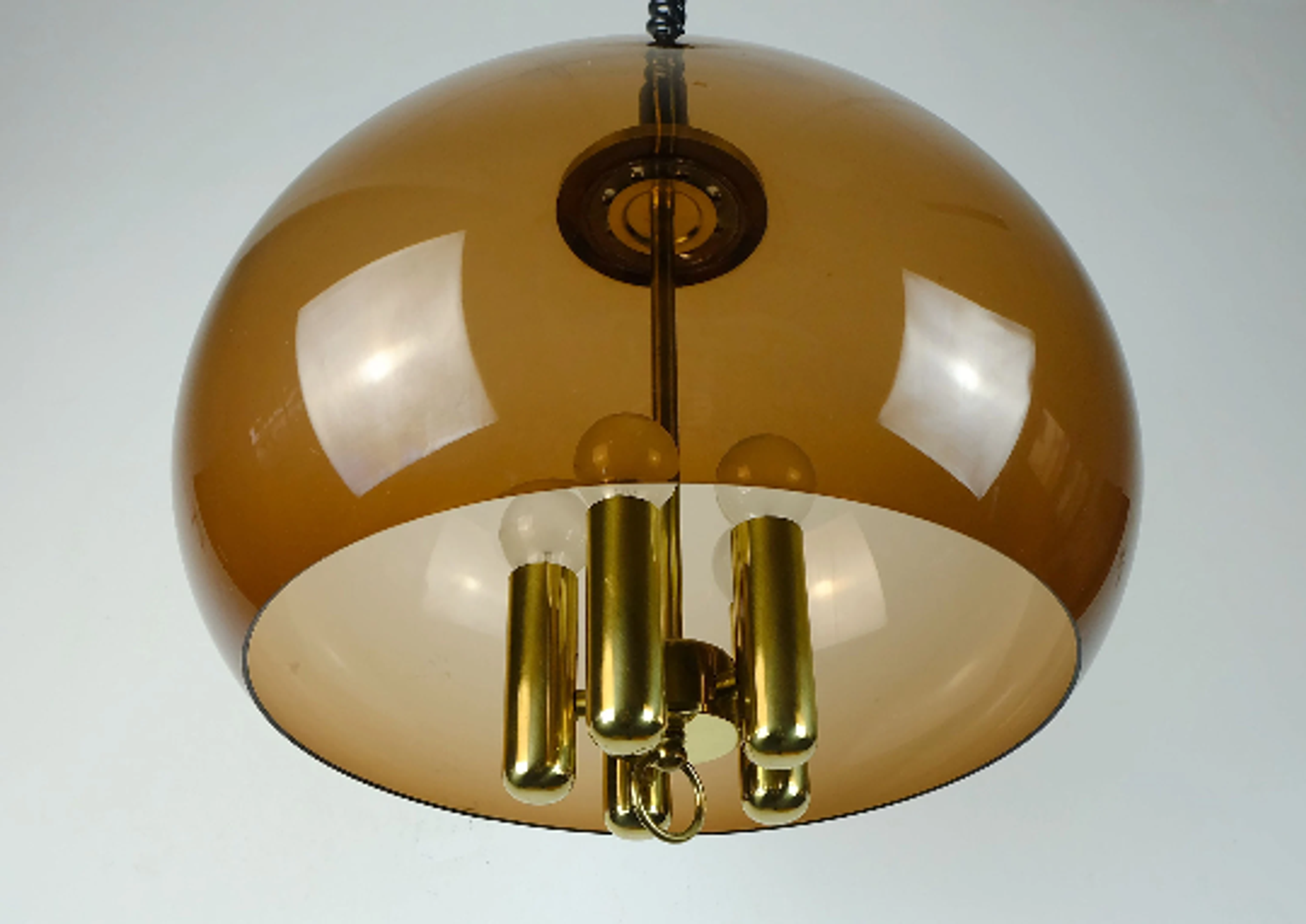 Vintage space age pendant brown acrylic and brass 1970s richard essig pendant lamp