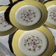 Lot de 19 grandes assiettes plates vintage jaunes fleurs roses liseré doré
