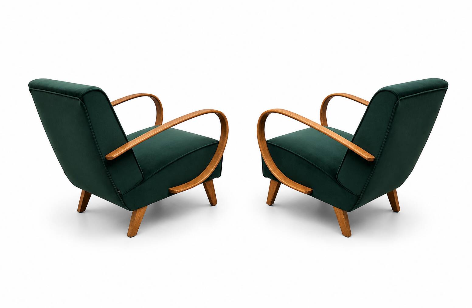 Fauteuil en bois courbé Jindrich Halabala de 1930 en velours vert émeraude