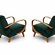 Fauteuil en bois courbé Jindrich Halabala de 1930 en velours vert émeraude