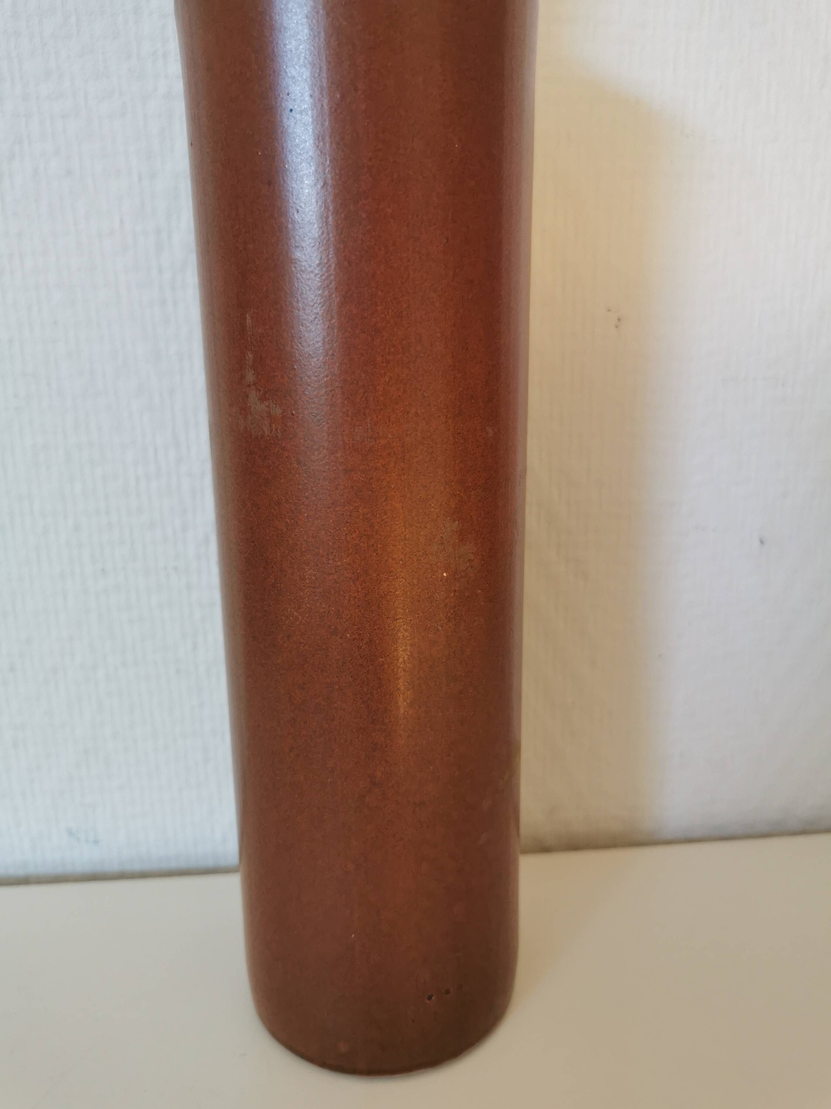 bottle, vase, soliflore in brown glazed stoneware