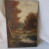 Pair of old paintings "painting landscape on canvas"