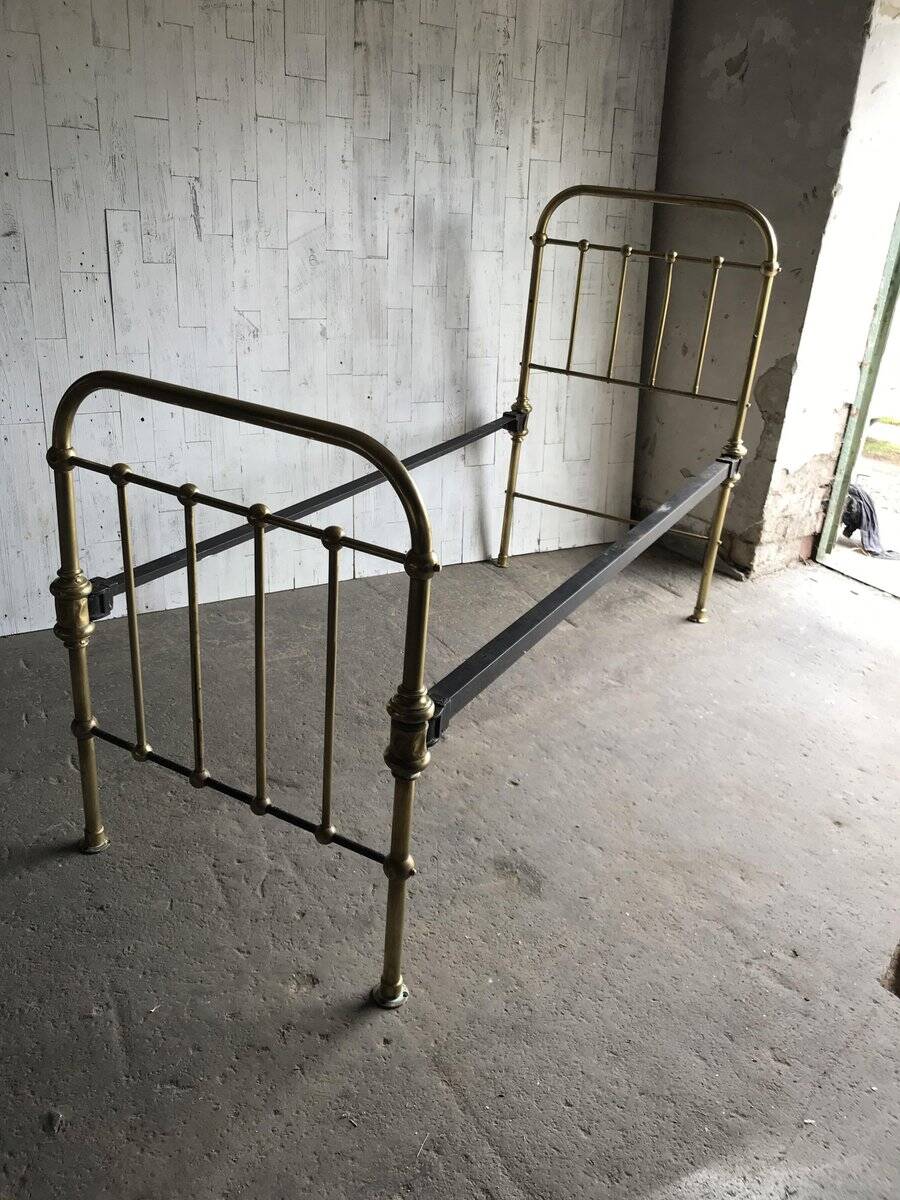 Vintage yellow gold brass divan, single bed from the 1960s, France / Czech Republic.