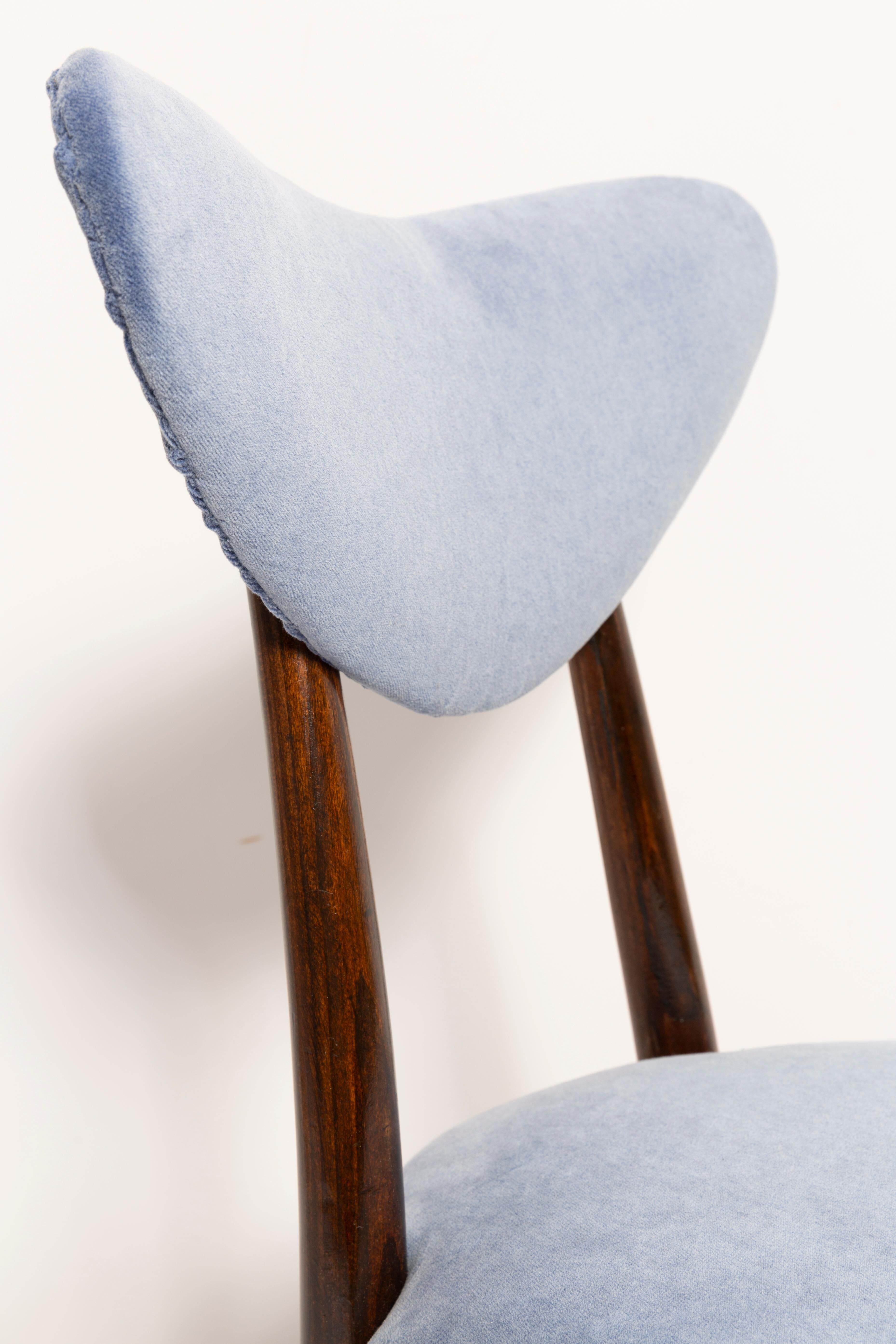 Chaise cœur en velours de coton bleu violet mid-century