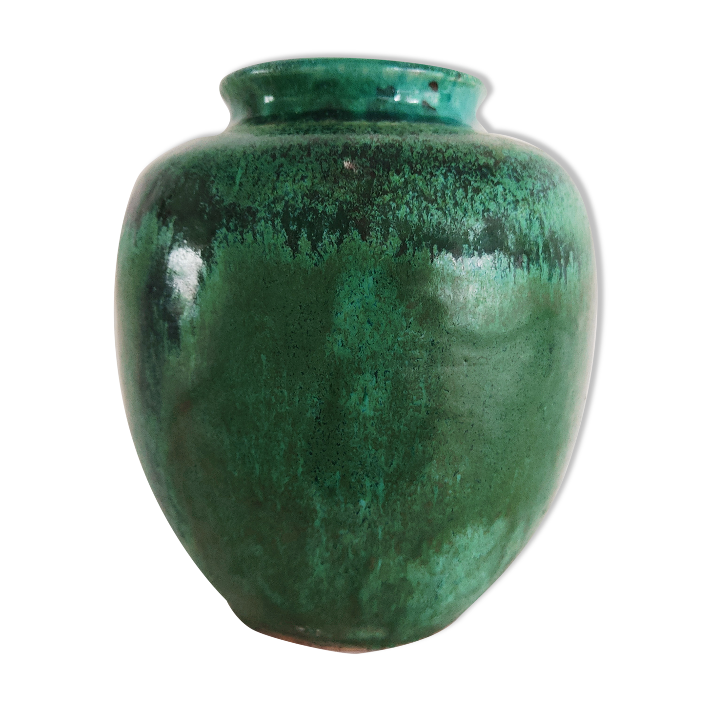 Vintage ceramic green vase signed th 67