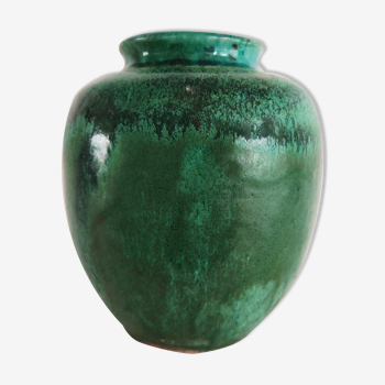 Vase vert céramique vintage signé th 67
