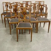 Set of 9 neoclassical chairs and 2 armchairs in marquetry.