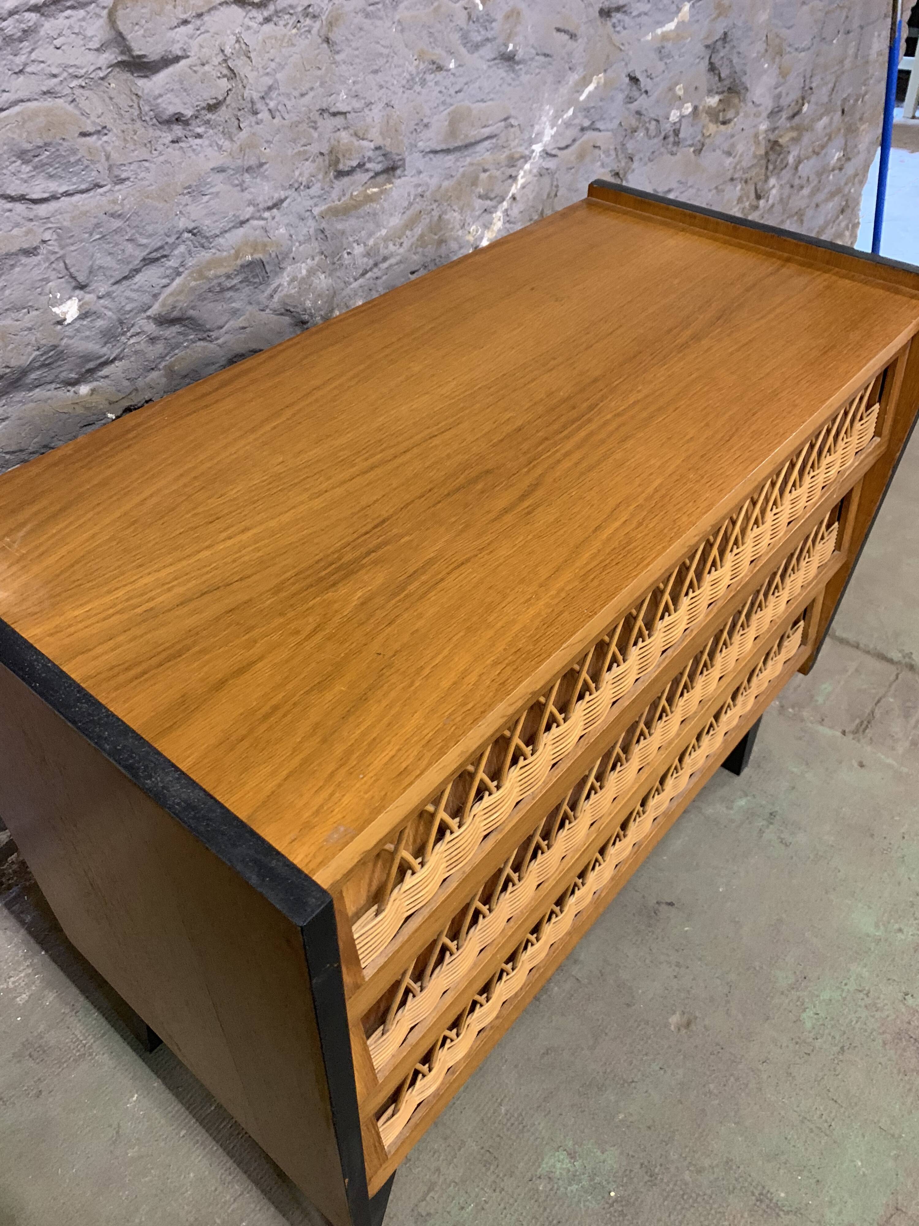 Old dresser oak and rattan 1960