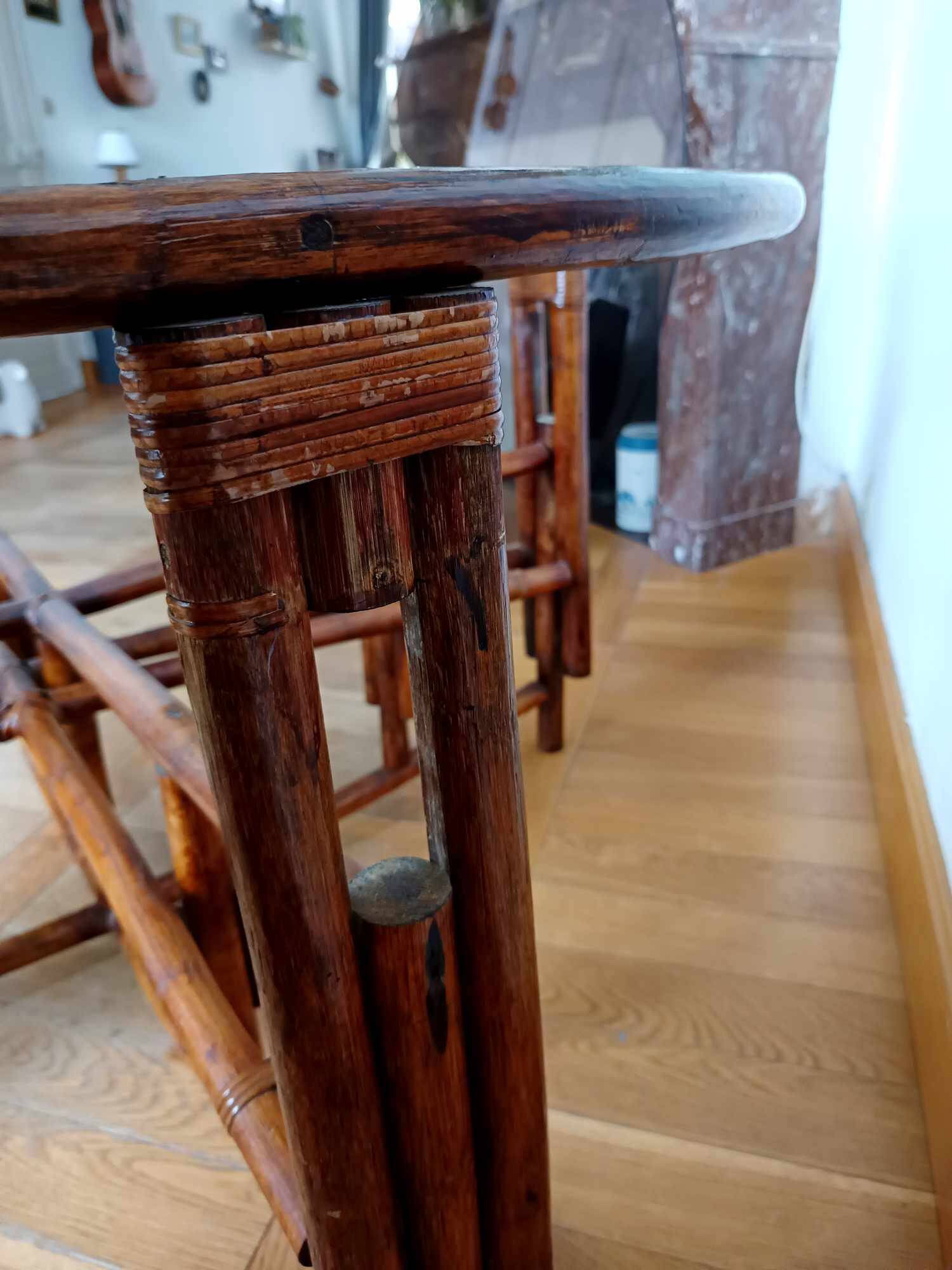Large telescopic rattan table circa 1970