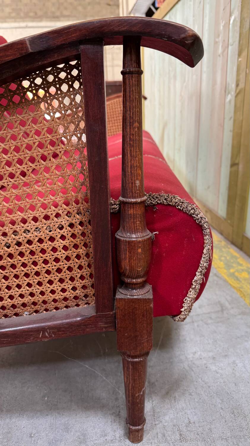 Banquette bois et velours circa 1900