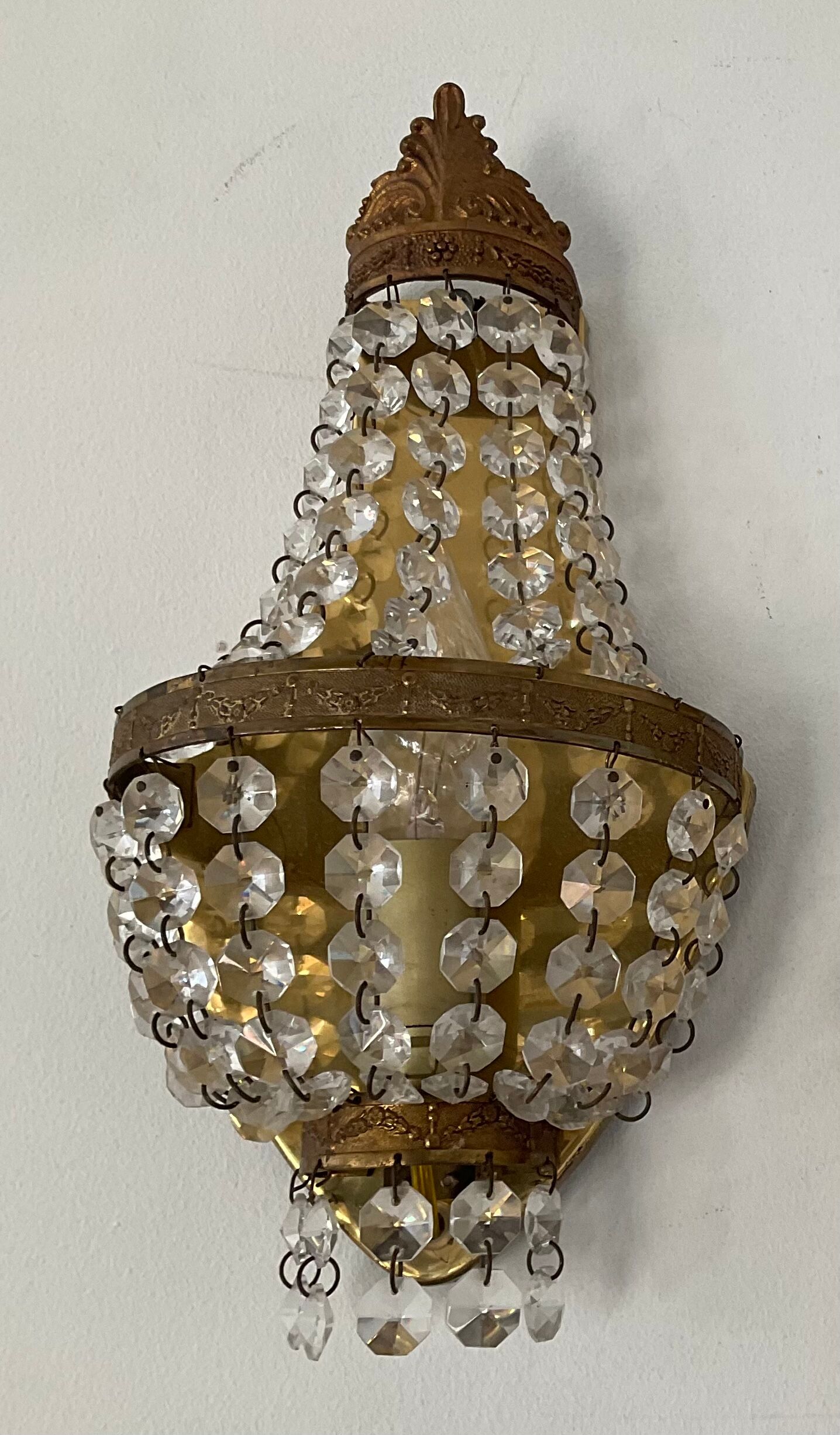 Pair of hot air balloon wall lamps with crystal and brass grapevines