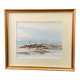 Tableau aquarelle signée au paysage de bord de mer aux mouettes