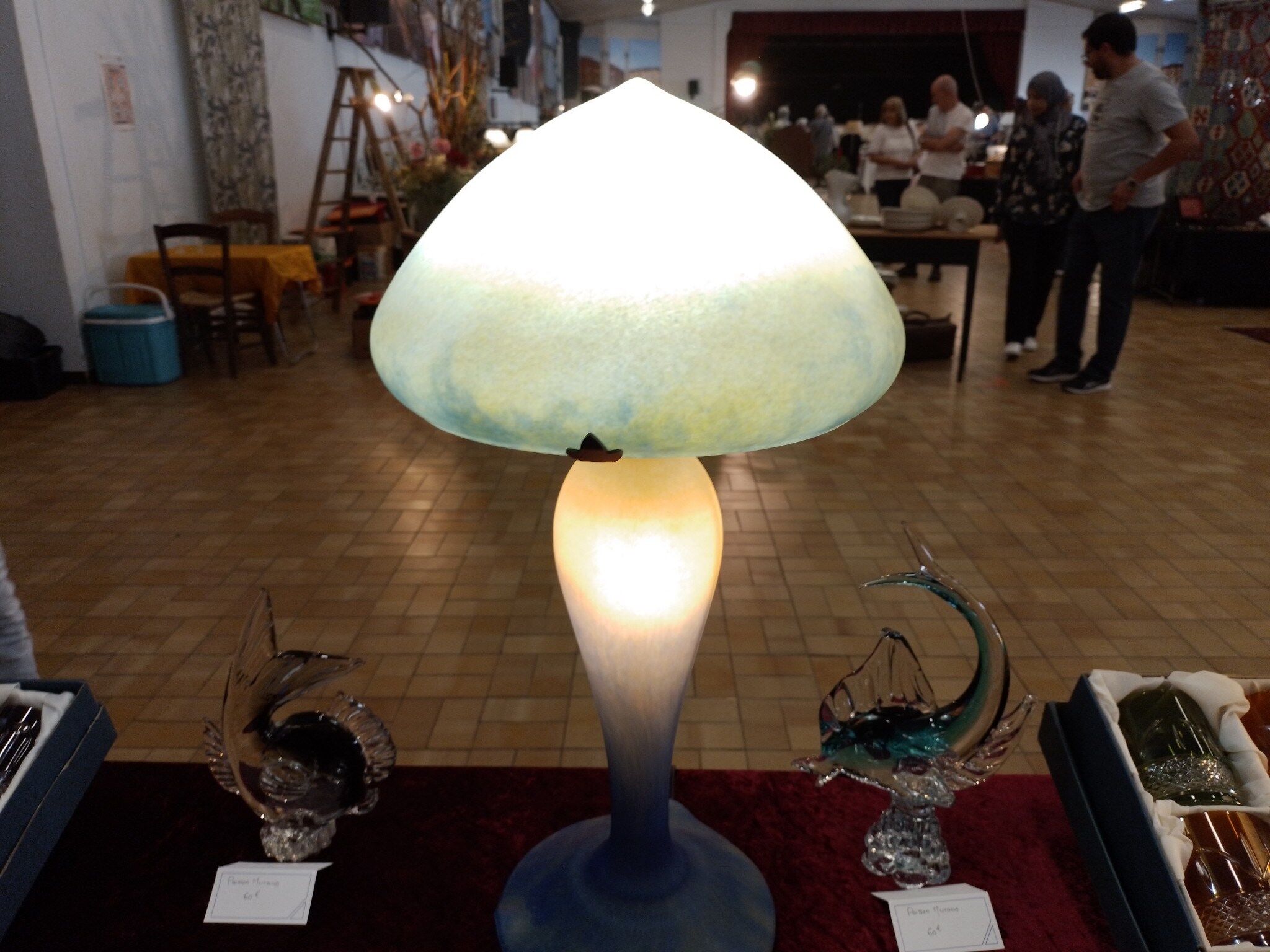 Glass paste lamp signed