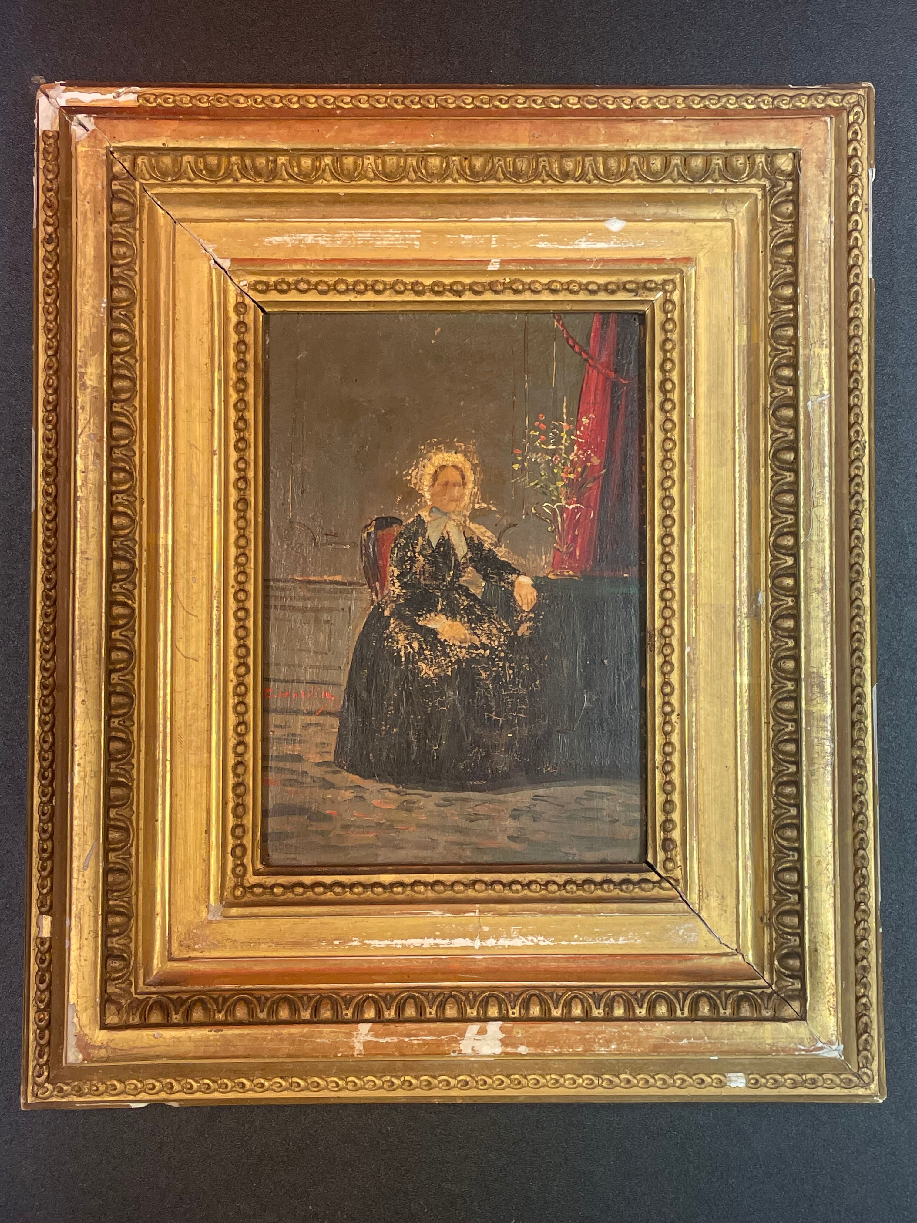 Oil on panel Mémé Simon in her armchair