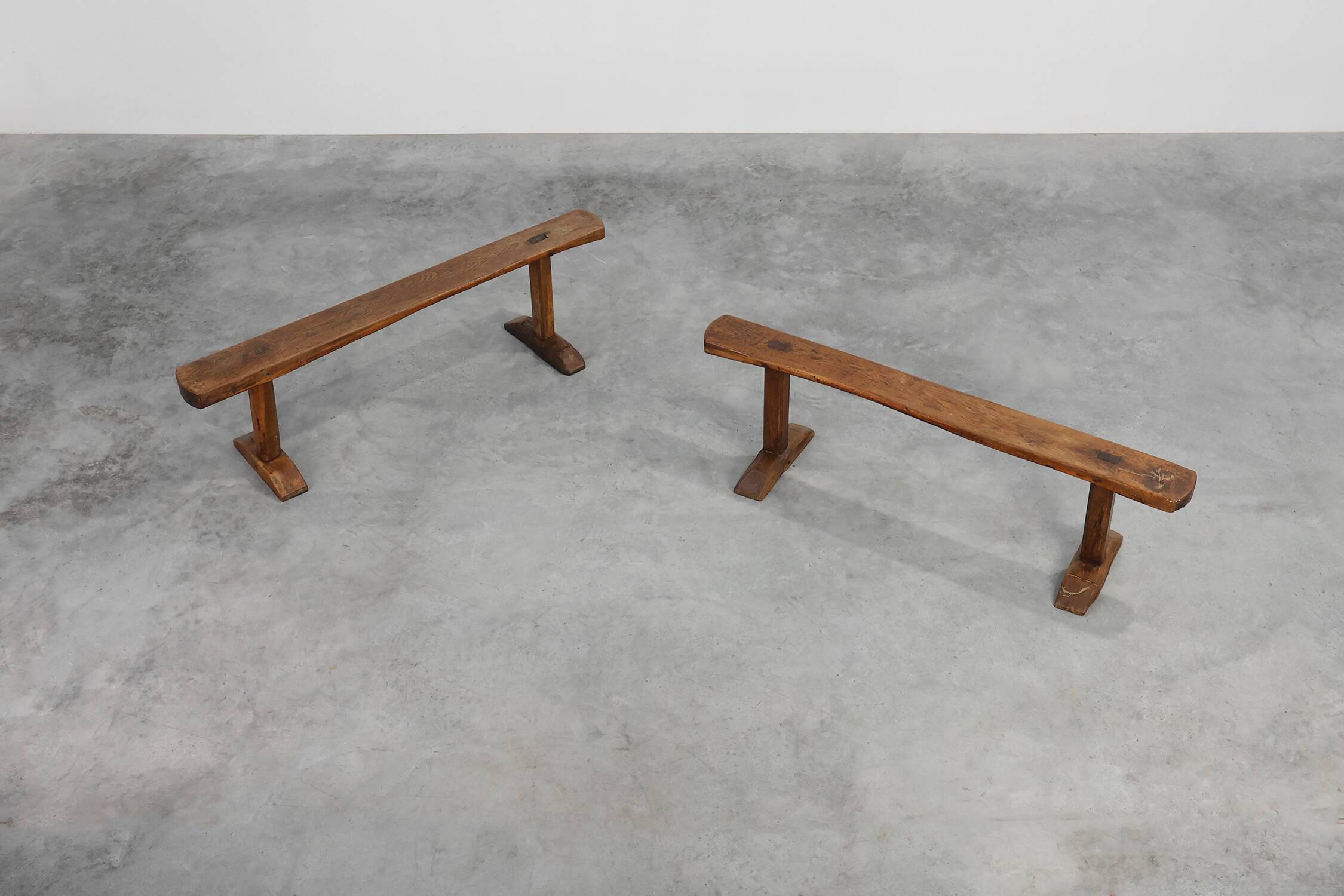 Pair of rustic Oak Benches, France, 1850