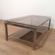 Coffee Table with Double Top in Brushed Steel and Brass, Guy Lefèvre for Ma