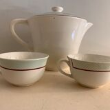 Large capacity pourer and two cups in old earthenware, model Isoard de Salins, 1950