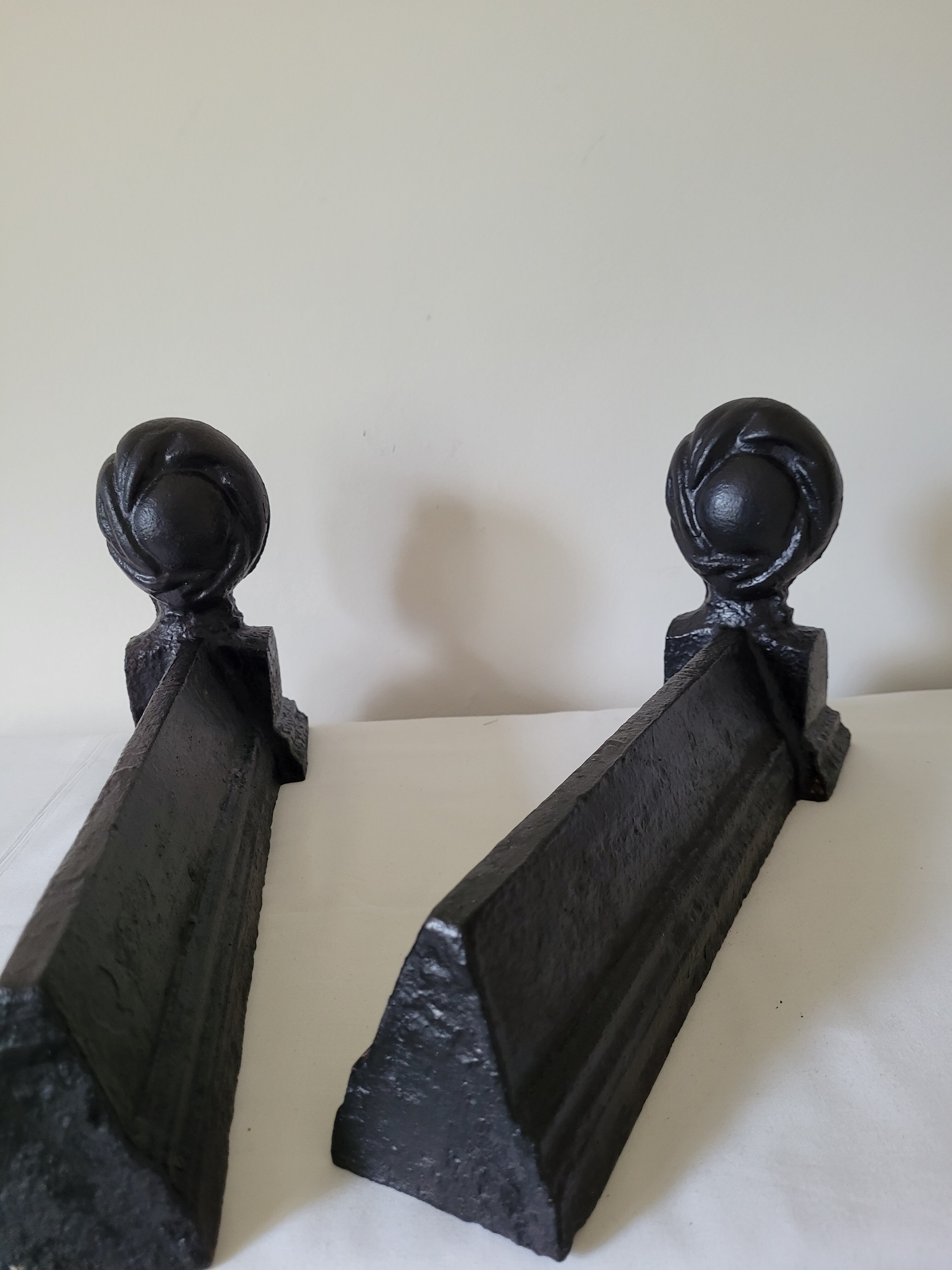 Pair of anthropomorphic cast iron chenets