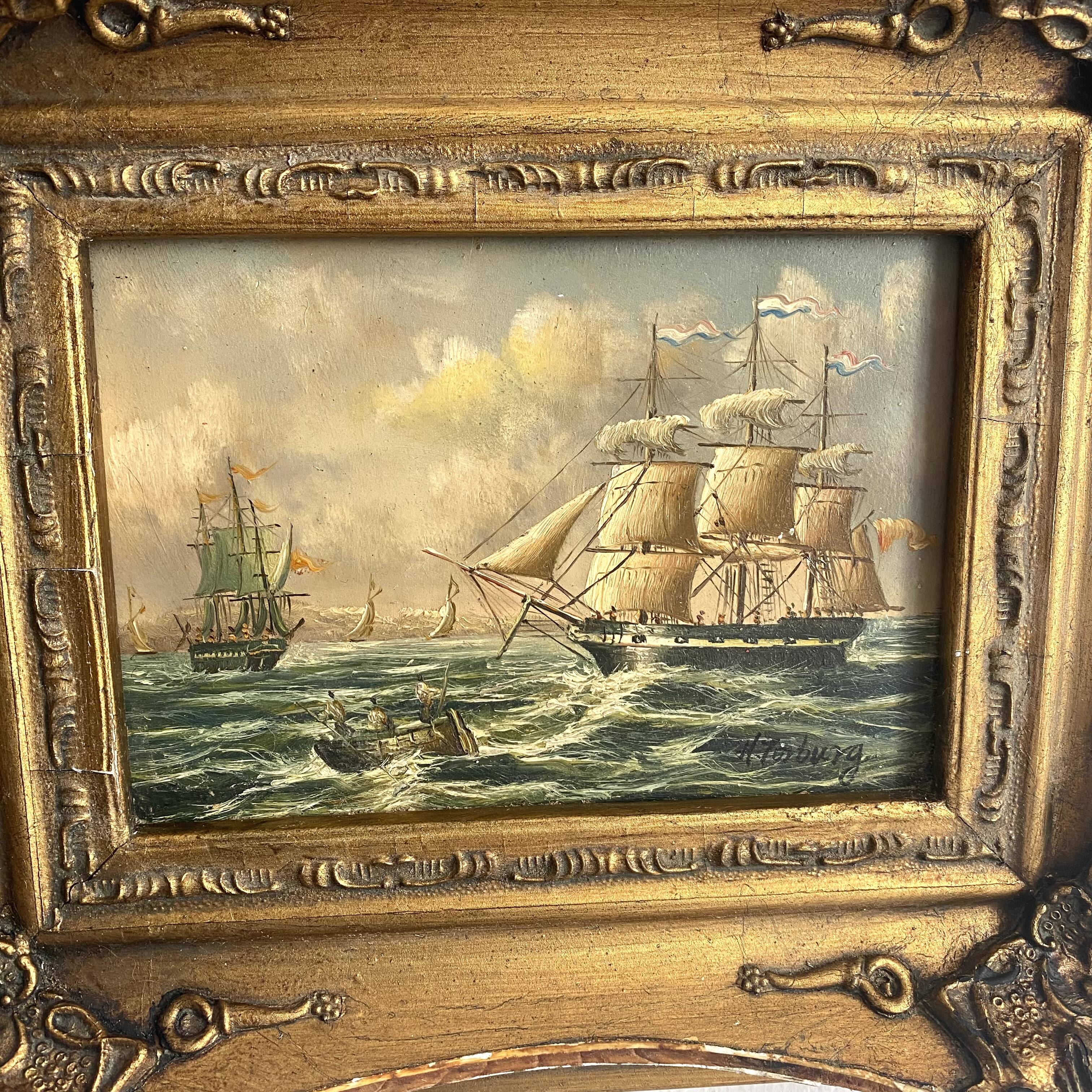 Framed marine painting