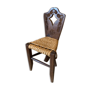 Chaise paillée bois et paille,