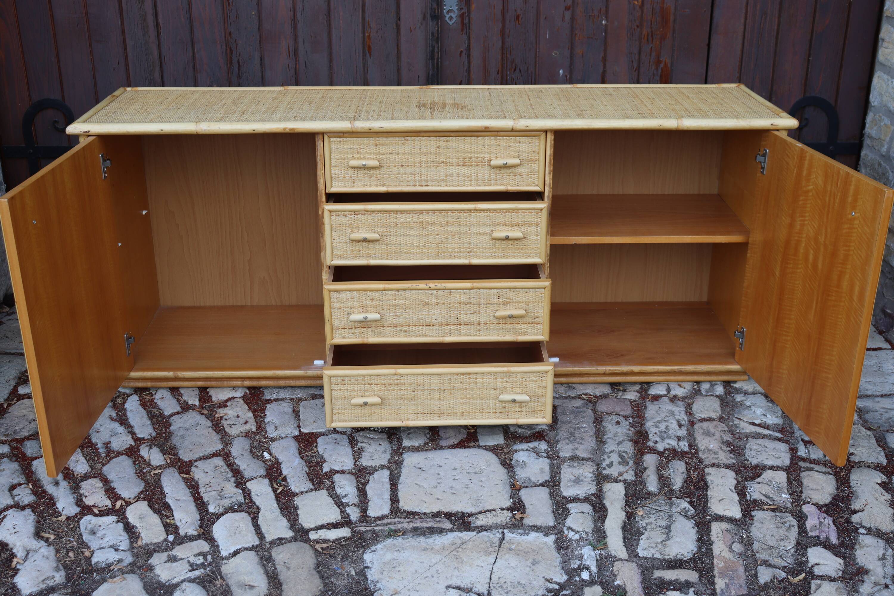Rattan and Bamboo Enfilade in the style of Dal Vera 1970 Italy