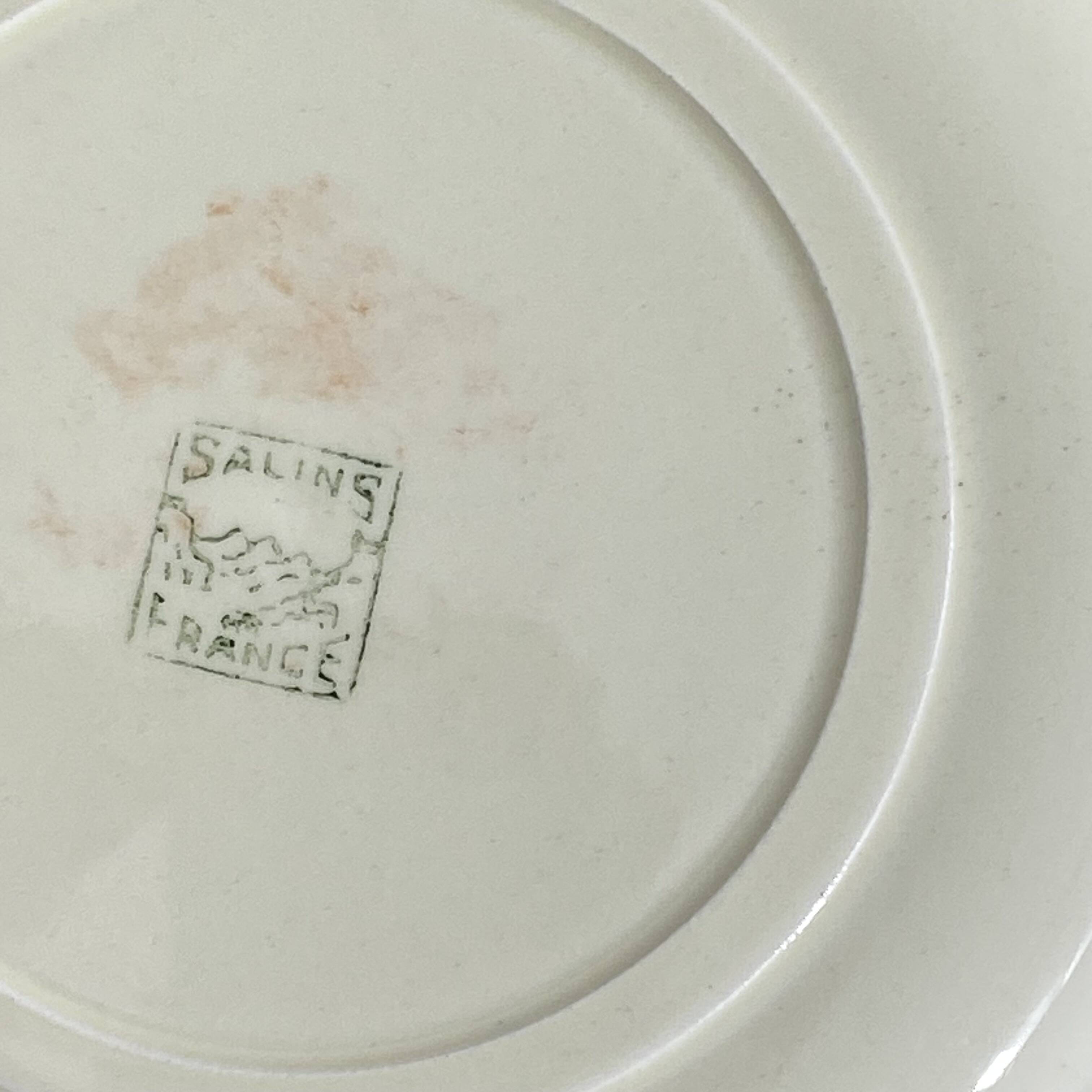 6 pale yellow earthenware dessert plates from Salins with flowers