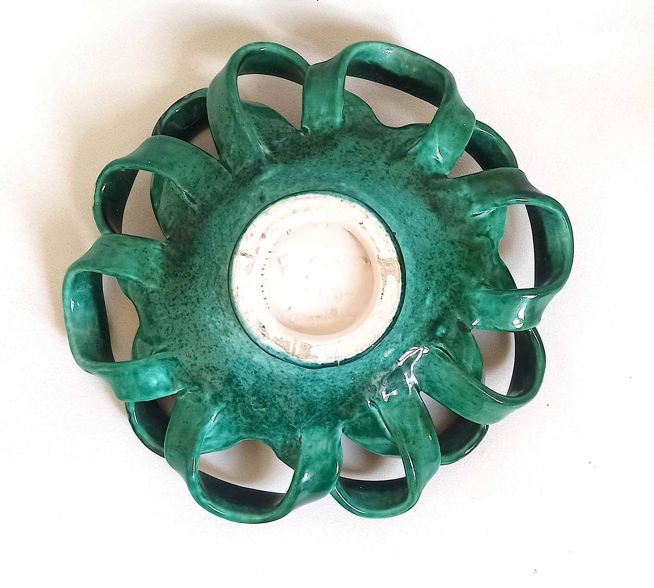 Fruit bowl or woven ceramic pocket tray signed Ceramid 1960s Diameter 32.3 m