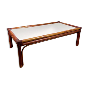 Table basse bambou et plateau miroir