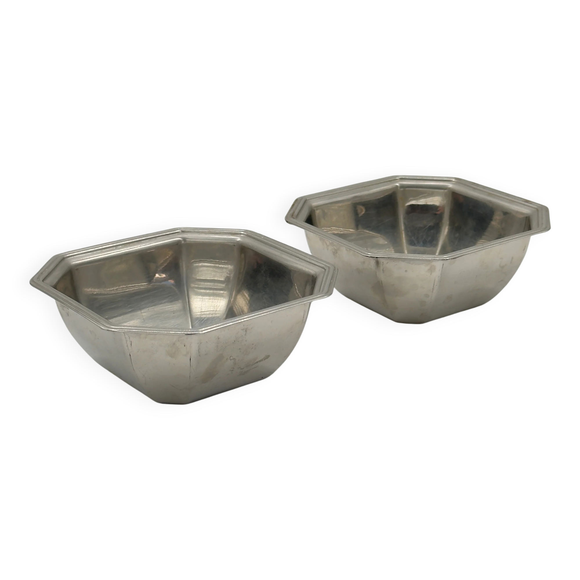 Lot de 2 petits bols octogonaux en métal argenté