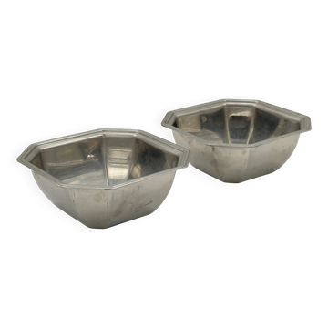 Lot de 2 petits bols octogonaux en métal argenté