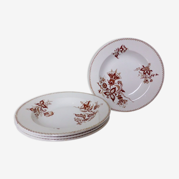 Lot de 4 assiettes creuses vintage de Sarreguemines modèle Danois en porcelaine