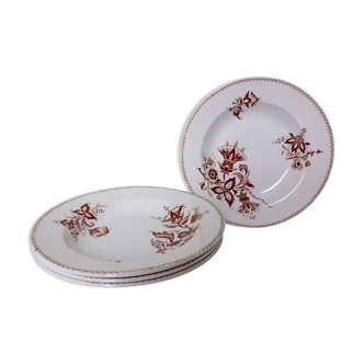 Lot de 4 assiettes creuses vintage de Sarreguemines modèle Danois en porcelaine