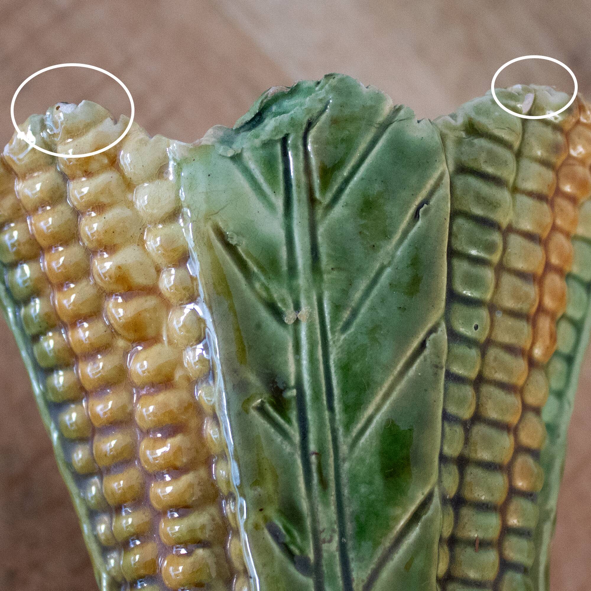 Vintage French Majolica Style Ceramic Corn Vase: 1950s Barbotine Pottery