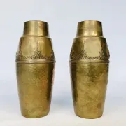 Art Nouveau Wrought & Hammered Brass Vases from WMF Germany 1920s, Set of 2