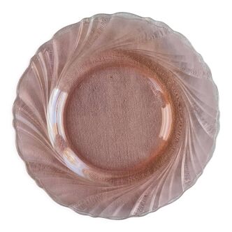 Assiettes en verre rose années 70