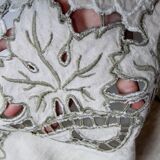 Antique linen tablecloth embroidery Richelieu scalloped linen centerpiece 128 cm