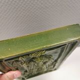 Antique tile in green faience, motif of Saint George and the dragon