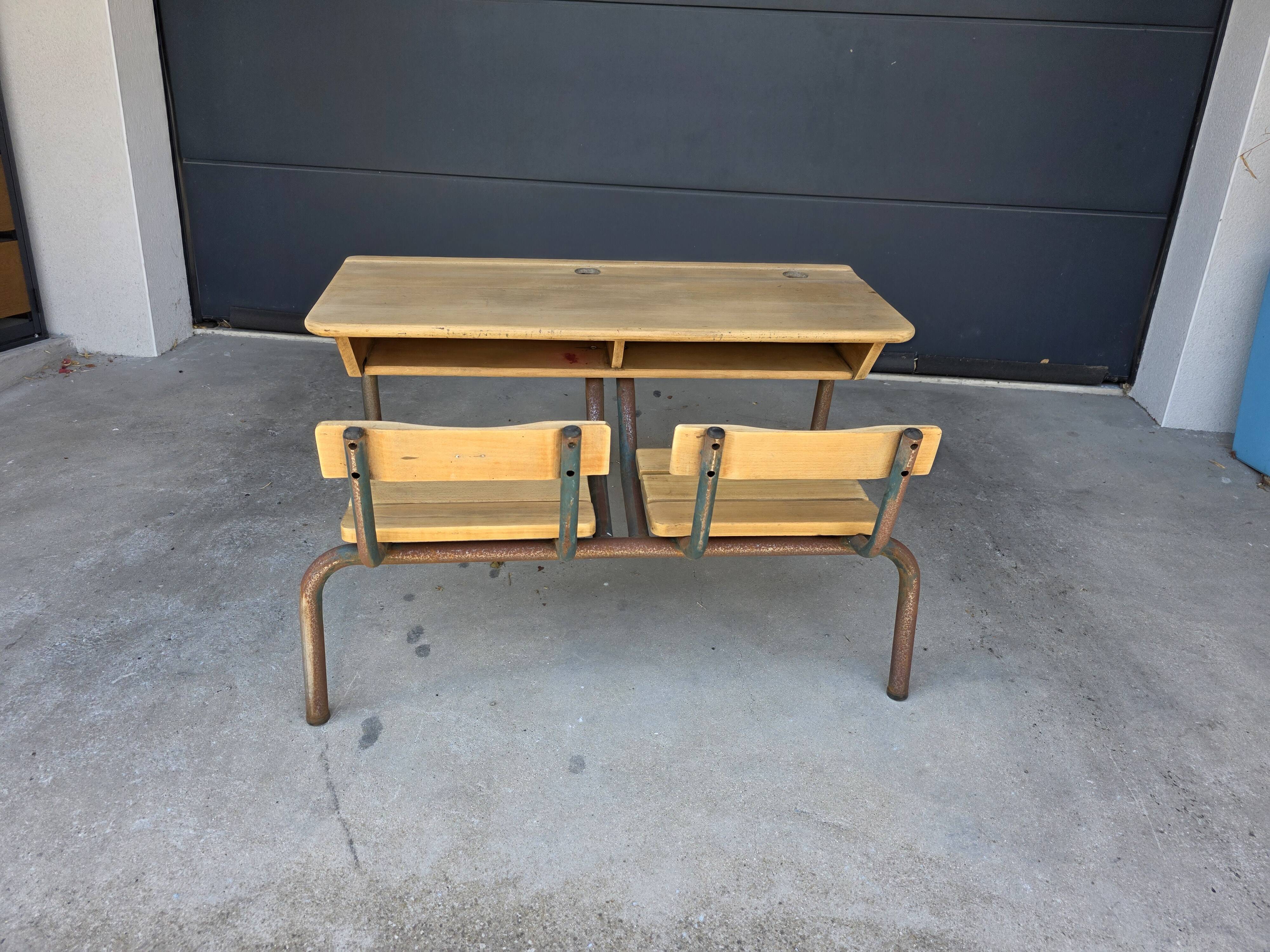 Vintage 2-seater school desk for children