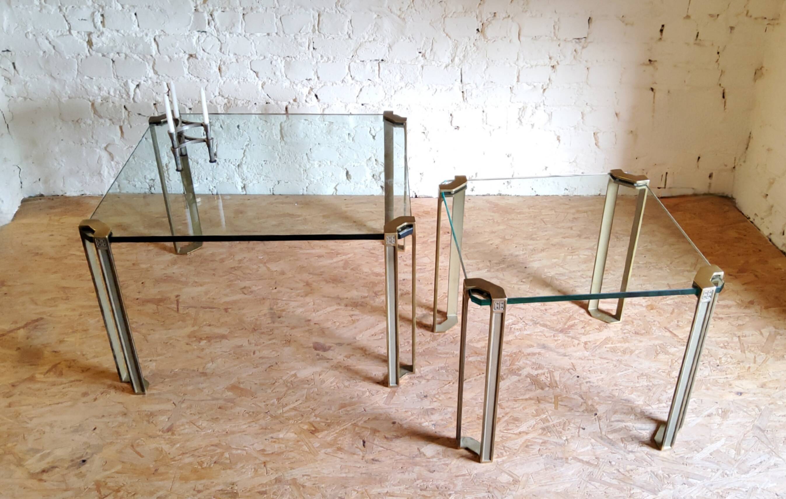 Glass and brass coffee tables by Peter Ghyczy