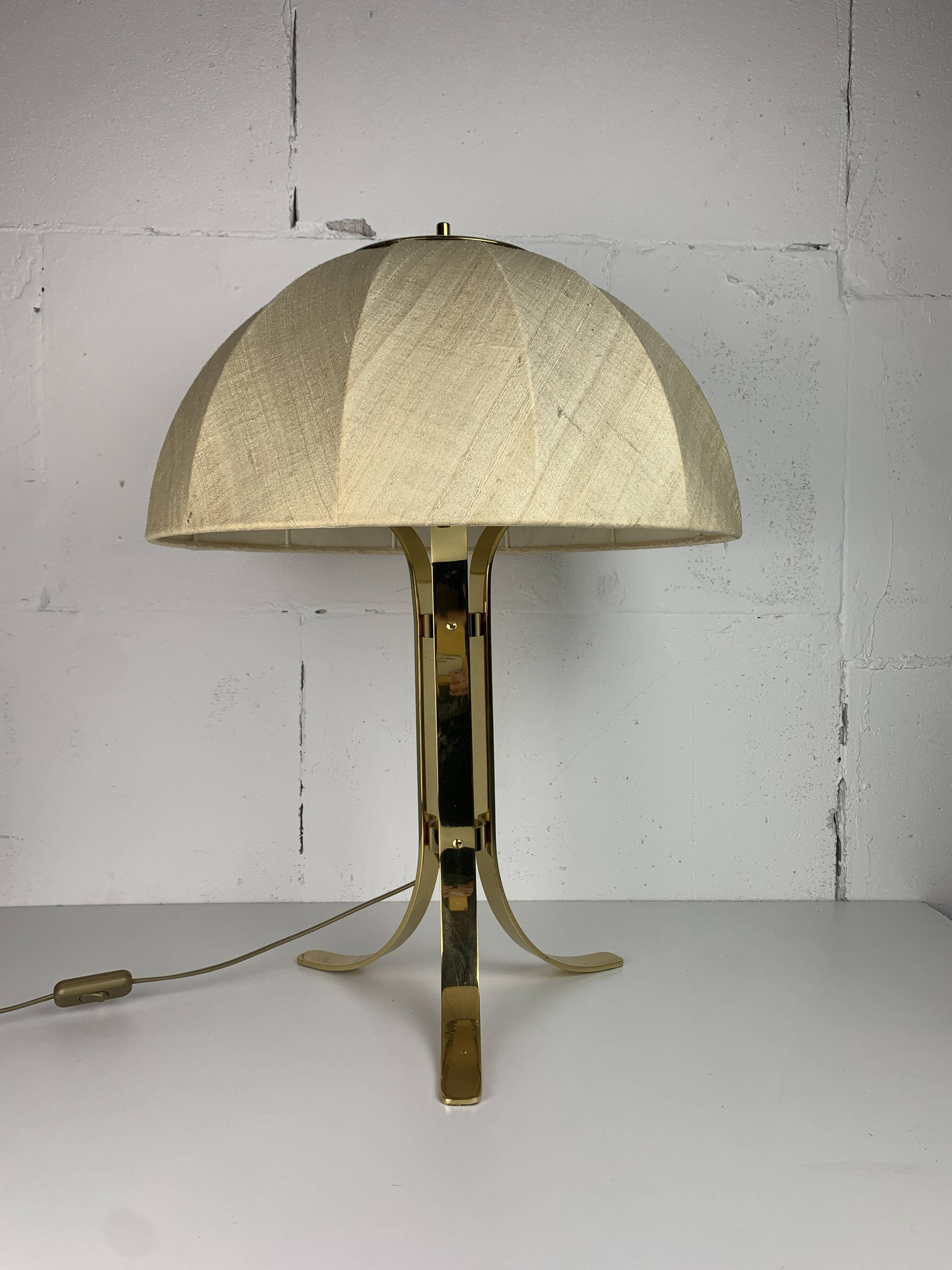 Large ( 65 cm ) midcentury brass space age mushroom table lamp, 1960s
