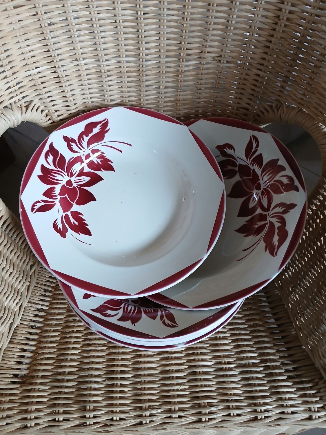 6 antique soup plates from Digoin and Sarreguemines