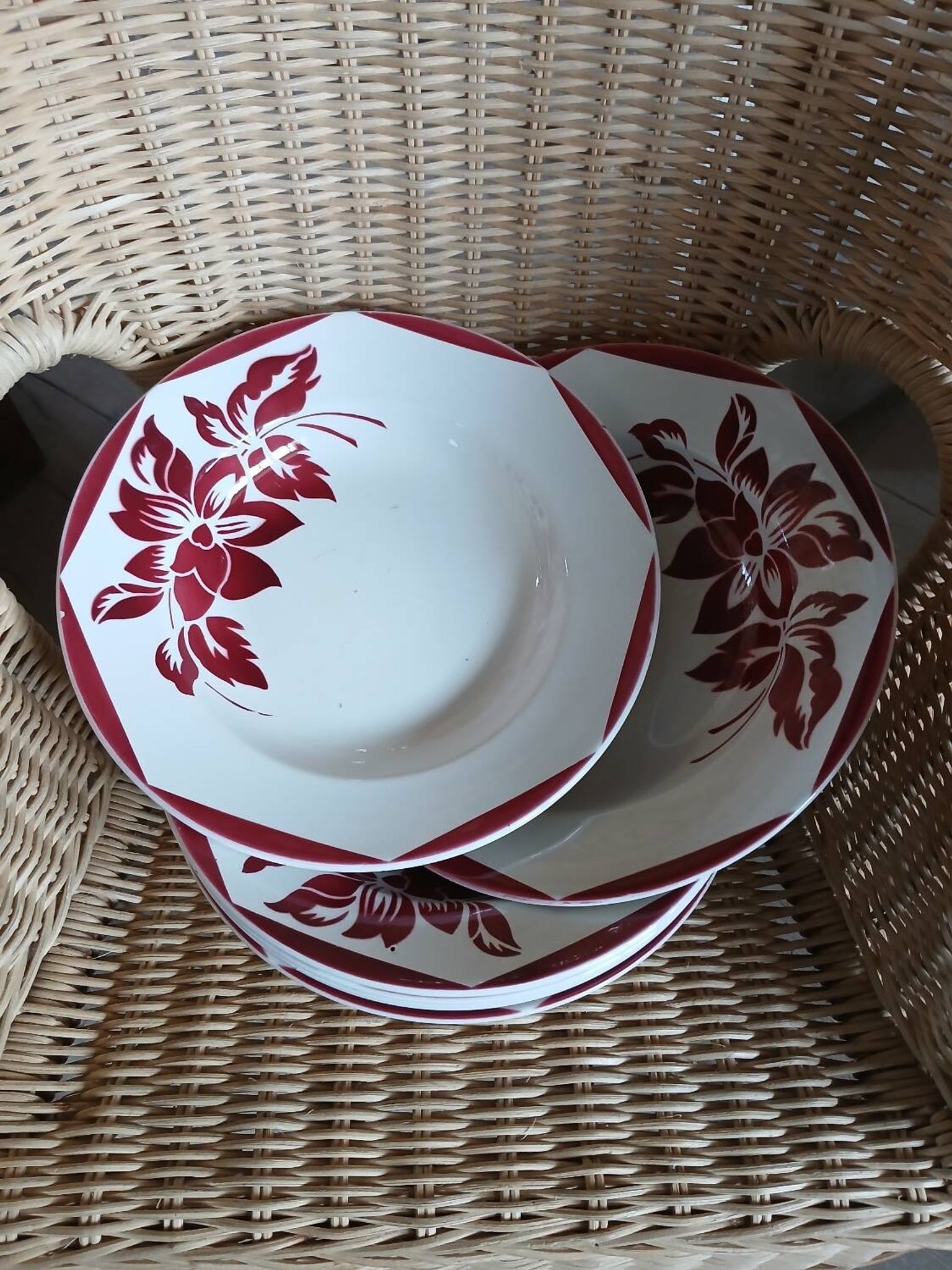 6 antique soup plates from Digoin and Sarreguemines